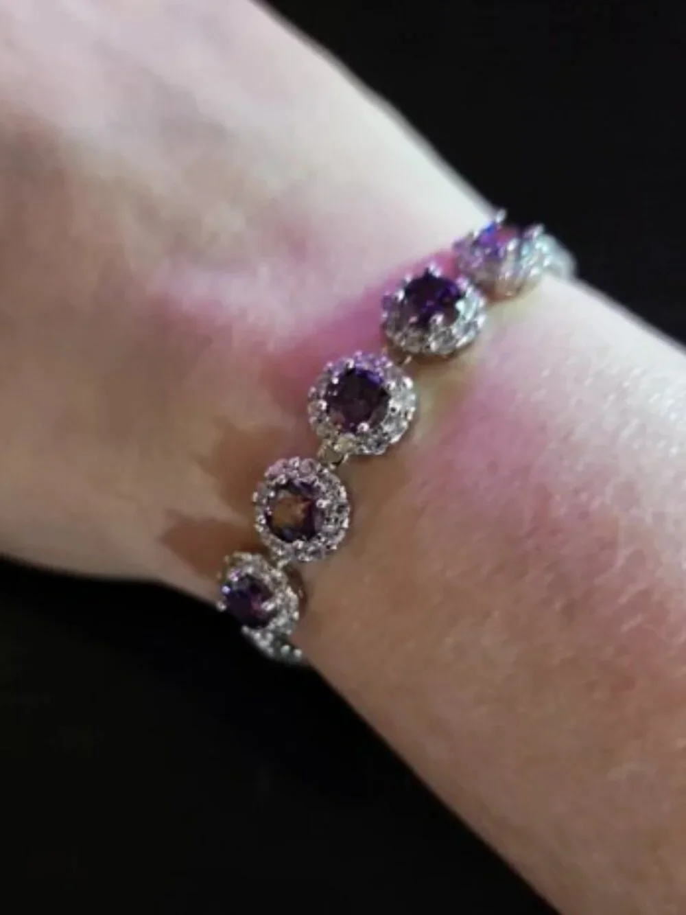 Amethyst Halo Tennis Bracelet - Purple Sparkle